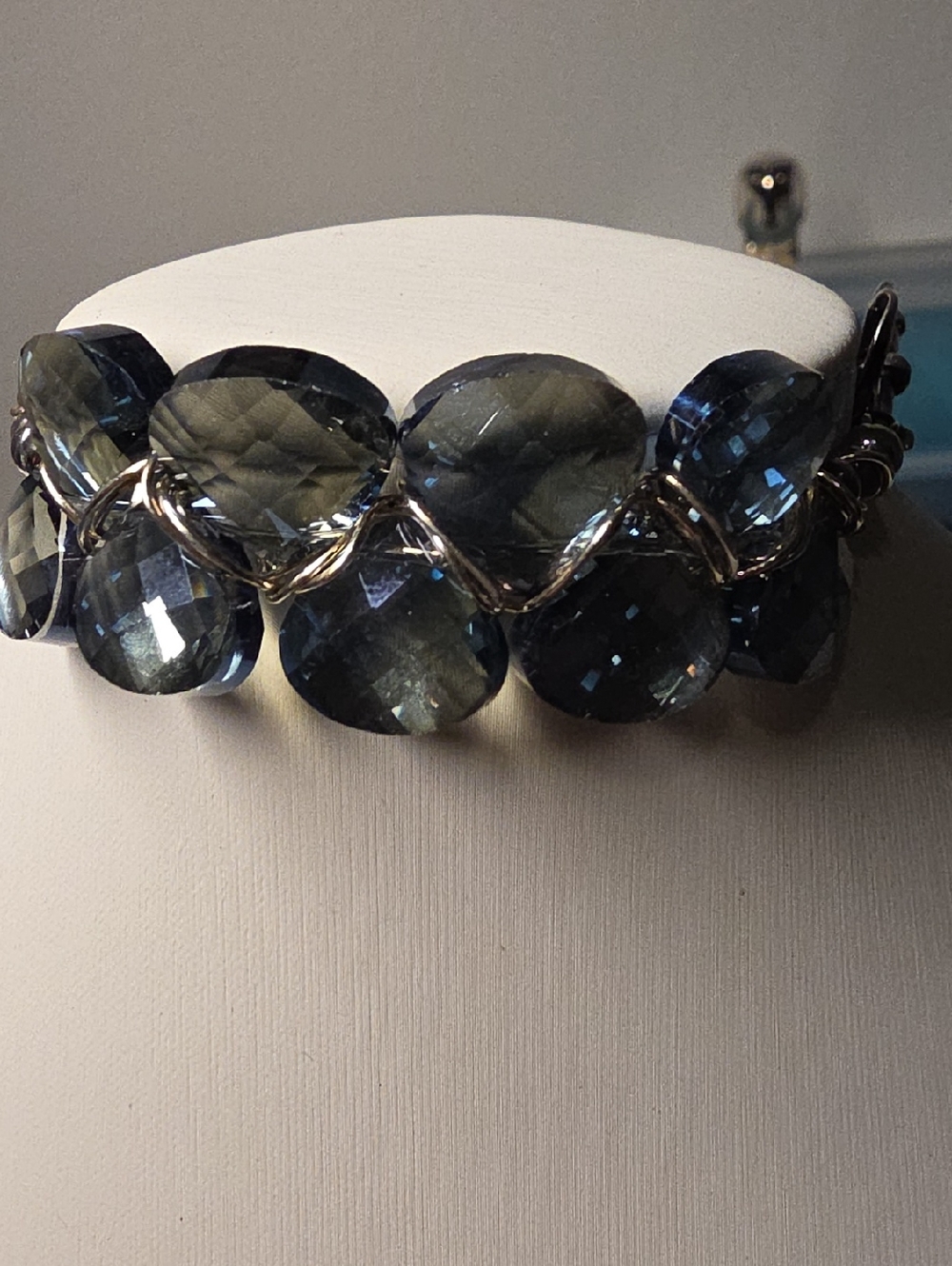 Sterling Silver 925 Blue Faceted Glass Bead Bracelet - Unbranded